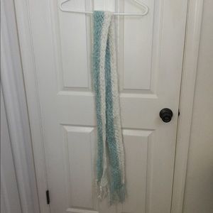 Soft Aqua & White Hand Crocheted Scarf